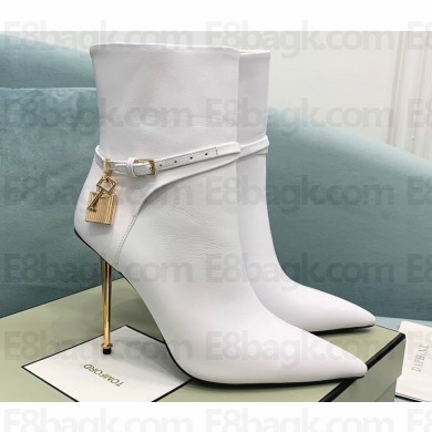 Tom Ford Heel 10.5cm Leather Padlock Ankle Boots White 2024