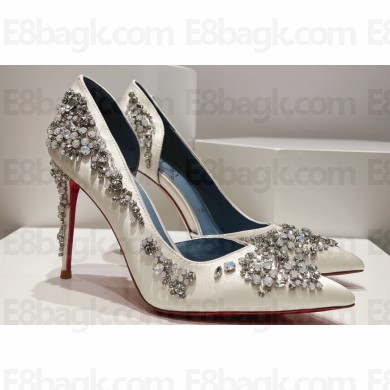 Christian Louboutin Heel 10cm Gem Artifice D'Orsay Pumps White 2024