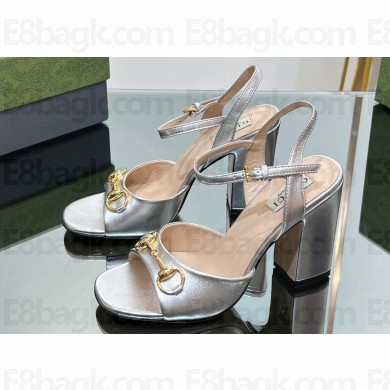 Gucci Heel 9cm Women's Horsebit sandals 771600 leather Silver 2024