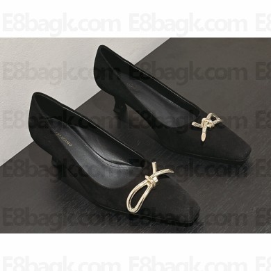 Ferragamo Heel 4.5cm Kitten heel pumps with asymmetric bow in calfskin Suede Black 2024