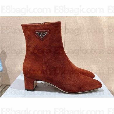 Prada Leather booties Suede Brown with Enameled metal triangle logo 1T192N 2024
