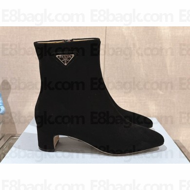 Prada Leather booties Suede Black with Enameled metal triangle logo 1T192N 2024