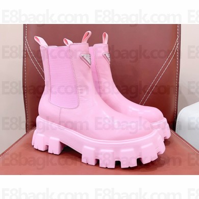 Prada Monolith brushed leather booties Pink with Enameled metal triangle logo 1T256N 2024