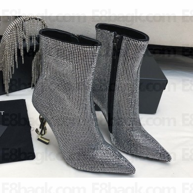Saint Laurent Heel 10.5cm opyum booties in leather with Crystals Silver 2024
