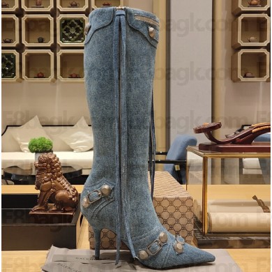 Balenciaga Heel 9cm Cagole Boots in blue denim printed Nappa lambskin