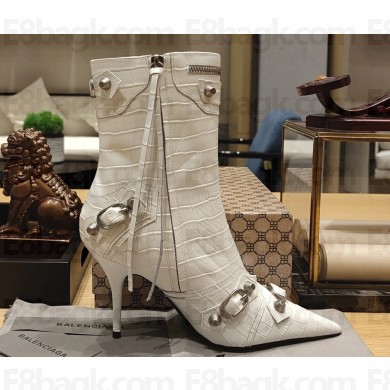 Balenciaga Heel 9cm Cagole Booties in Croco Pattern White