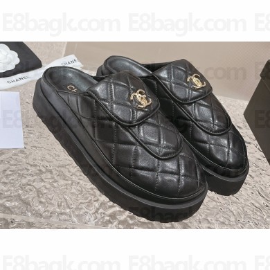 Chanel Heel 5cm CC Logo and Quilting Lambskin Mules Black 2024
