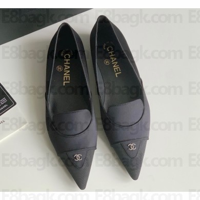 Chanel Crystal CC Logo Vintage Ballet Flats in Satin Black 2024