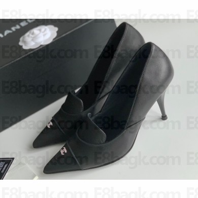 Chanel Heel 8cm Crystal CC Logo Vintage Pumps in Lambskin Black 2024