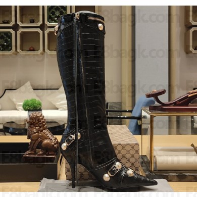 Balenciaga Heel 9cm Cagole Boots in Croco Pattern Black