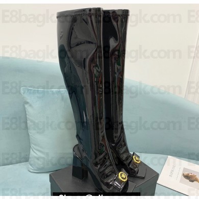 Versace Heel 10.5cm Gianni Ribbon Knee-High Boots Leather Patent Black 2024