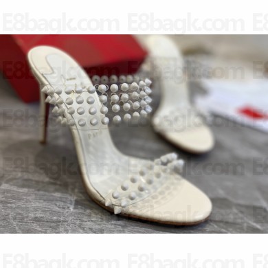 Christian Louboutin Heel 10cm Spikes White Leather and PVC Two-Band Mules