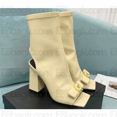 Versace Heel 10.5cm Gianni Ribbon Ankle Boots Leather Beige 2024
