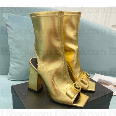 Versace Heel 10.5cm Gianni Ribbon Ankle Boots Leather Gold 2024