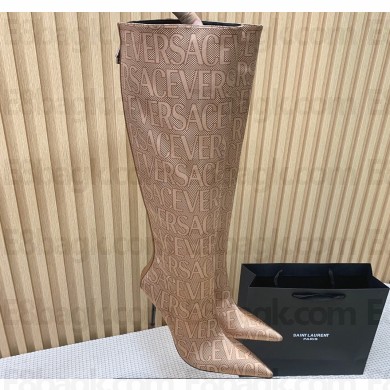 Versace Heel 11cm Allover Knee-High Boots Beige 2024