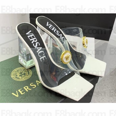 Versace Clear Heel 10cm Medusa hardware Alia Mules PVC White 2024