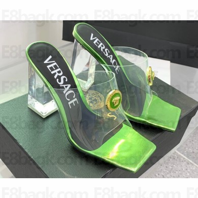 Versace Clear Heel 10cm Medusa hardware Alia Mules PVC Green 2024