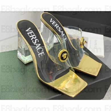 Versace Clear Heel 10cm Medusa hardware Alia Mules PVC Gold 2024