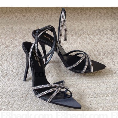 Saint Laurent Heel 10.5cm Ava Crystal-Embellished Satin sandals Black 2024