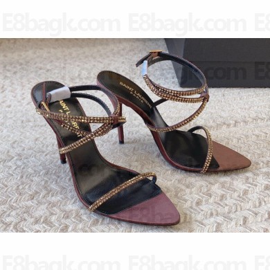 Saint Laurent Heel 10.5cm Ava Crystal-Embellished Satin sandals Coffee 02 2024