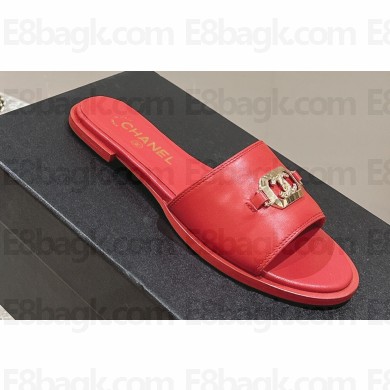 Chanel Shiny Calfskin & Metal Mules G45172 Red 2024