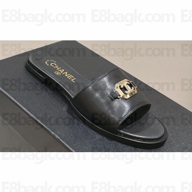 Chanel Shiny Calfskin & Metal Mules G45172 Black 2024
