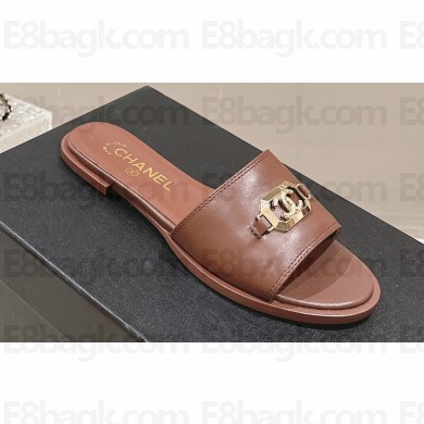 Chanel Shiny Calfskin & Metal Mules G45172 Brown 2024