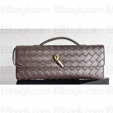 Bottega Veneta Long Clutch Andiamo With Handle Intrecciato leather bag FONDANT with metallic knot closure 2024