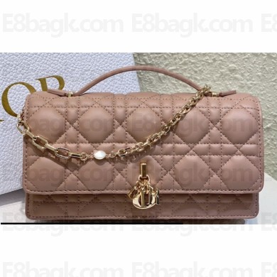Miss Dior Mini Bag in Cannage Lambskin Dusty Pink with Removable jewel chain 2024