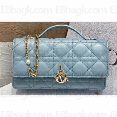 Miss Dior Mini Bag in Cannage Lambskin Cloud Blue with Removable jewel chain 2024