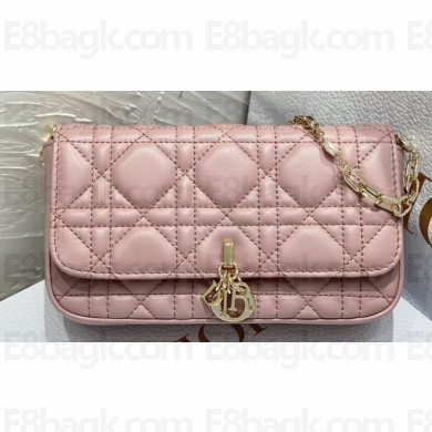 Lady Dior Phone Pouch Bag in Cannage Lambskin Pink with Removable jewel chain 2024