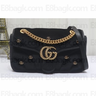 Gucci GG Marmont small shoulder bag 443497 velvet Black with small Double G studs 2024