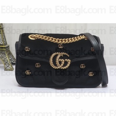 Gucci GG Marmont Mini shoulder bag 446744 velvet Black with small Double G studs 2024