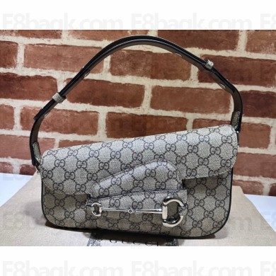 Gucci Horsebit 1955 small shoulder bag 764155 Beige and ebony GG Supreme canvas