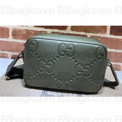 Gucci Jumbo GG Leather medium messenger bag 766946 Green