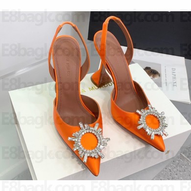 Amina Muaddi Heel 9.5cm Begum Sling Satin Orange with Starbust embellished brooch