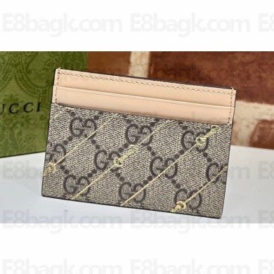 Gucci Card case with Horsebit print 774344 GG canvas and Light pink leather trim 2024