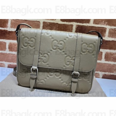 Gucci Jumbo GG Leather medium messenger bag 760234 Gray