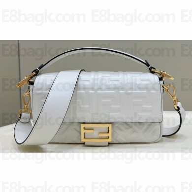 Fendi Nappa Leather Medium Baguette Bag White