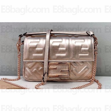 Fendi Nappa Leather Mini Baguette bag Pink Gold