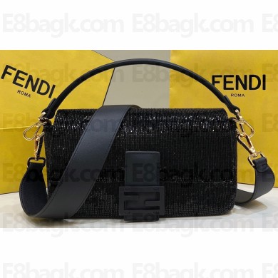 Fendi Medium Baguette Bag with black crystals