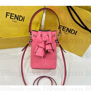 Fendi Mon Tresor Mini bucket bag Leather Pink with 3D Flower