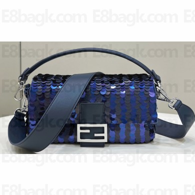 Fendi Medium Baguette Bag Dark and mid blue sequin bag