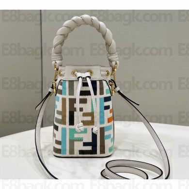 Fendi Mon Tresor Mini bucket bag Multicolor White canvas with FF embroidery