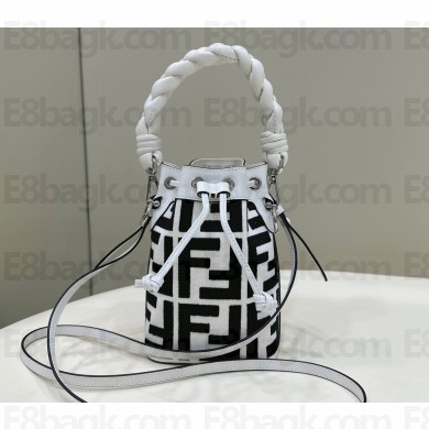 Fendi Mon Tresor Mini bucket bag White/Black canvas with FF embroidery