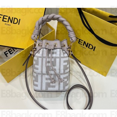 Fendi Mon Tresor Mini bucket bag Gray canvas with FF embroidery