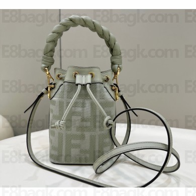 Fendi Mon Tresor Mini bucket bag Light Green canvas with FF embroidery