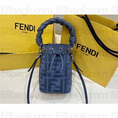 Fendi Mon Tresor Mini bucket bag Blue canvas with FF embroidery