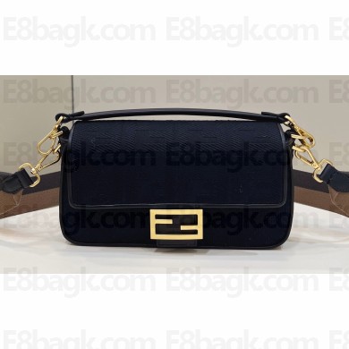 Fendi Medium Baguette bag in Black canvas with FF embroidery