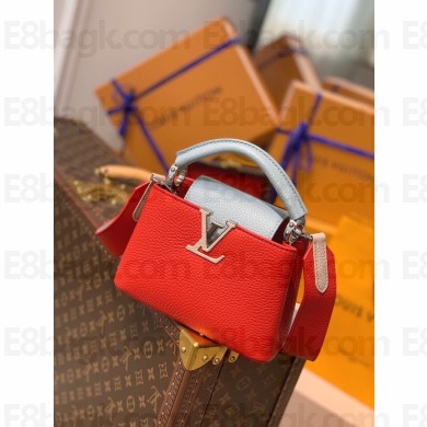louis vuitton Capucines Mini bag m57520 Coral/Greige Beige/Olympe Blue